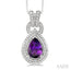 Silver Pear Shape Gemstone & Diamond Pendant