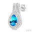 Silver Pear Shape Gemstone & Diamond Earrings