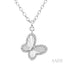 Silver Butterfly Fluted Medallion Diamond Pendant