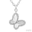 Silver Butterfly Fluted Medallion Diamond Pendant