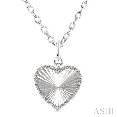 Silver Heart Fluted Medallion Diamond Pendant