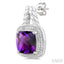 Silver Cushion Shape Gemstone & Diamond Earrings