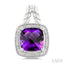 Silver Cushion Shape Gemstone & Diamond Earrings