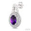 Silver Oval Shape Gemstone & Diamond Earrings