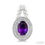 Silver Oval Shape Gemstone & Diamond Earrings