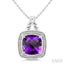 Silver Cushion Shape Gemstone & Diamond Pendant