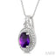 Silver Oval Shape Gemstone & Diamond Pendant