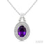 Silver Oval Shape Gemstone & Diamond Pendant