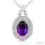 Silver Oval Shape Gemstone & Diamond Pendant