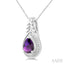 Silver Pear Shape Gemstone & Diamond Pendant
