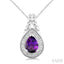 Silver Pear Shape Gemstone & Diamond Pendant