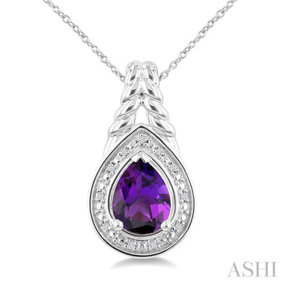 Silver Pear Shape Gemstone & Diamond Pendant