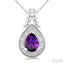 Silver Pear Shape Gemstone & Diamond Pendant