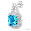 Silver Cushion Shape Gemstone & Diamond Earrings