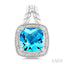 Silver Cushion Shape Gemstone & Diamond Earrings