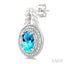 Silver Oval Shape Gemstone & Diamond Earrings