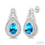 Silver Pear Shape Gemstone & Diamond Earrings