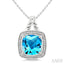 Silver Cushion Shape Gemstone & Diamond Pendant