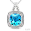 Silver Cushion Shape Gemstone & Diamond Pendant
