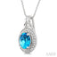 Silver Oval Shape Gemstone & Diamond Pendant