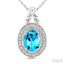 Silver Oval Shape Gemstone & Diamond Pendant
