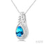 Silver Pear Shape Gemstone & Diamond Pendant