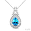 Silver Pear Shape Gemstone & Diamond Pendant