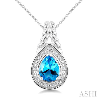 Silver Pear Shape Gemstone & Diamond Pendant