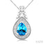 Silver Pear Shape Gemstone & Diamond Pendant