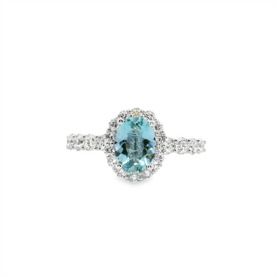 Aquamarine & Diamond Halo Ring