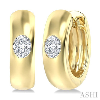 Oval Shape Bezel Set Diamond Huggie Fashion Earrings