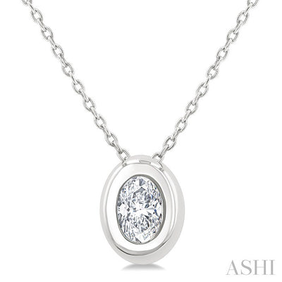 Oval Shape Bezel Set Bubble Diamond Pendant