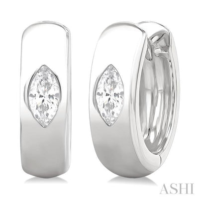 Marquise Shape Bezel Set Diamond Huggie Fashion Earrings