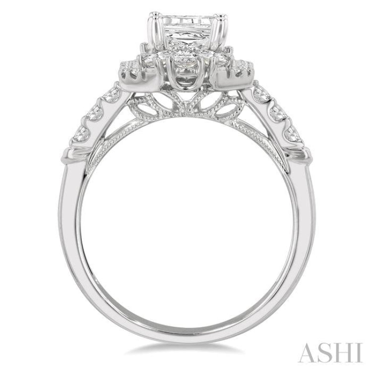 5/8 ctw Octagonal Shape Pear and Round Cut Diamond Semi