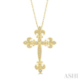 1/10 Ctw Fleur De Lis Round Cut Diamond Cross Pendant With Chain in 10K Yellow Gold