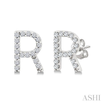 Block 'R' Initial Diamond Earrings