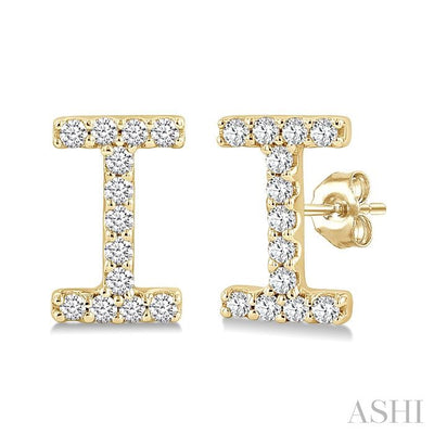 Block 'I' Initial Diamond Earrings