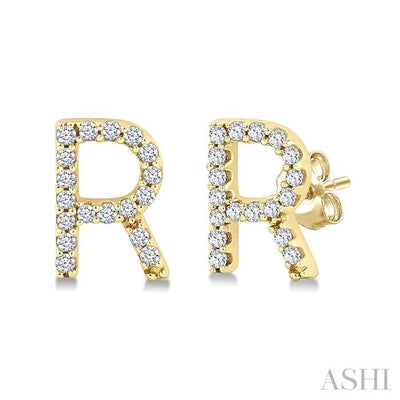 Block 'R' Initial Diamond Earrings