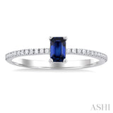 1/10 ctw Petite 5x3 MM Emerald Shape Sapphire and Round Cut Diamond Precious Fashion Ring in 10K White Gold