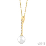 1/10 ctw Petite 7X7 MM Cultured Pearl and Round Cut Diamond Fashion Pendant With Chain in 10K Yellow Gold