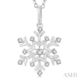 1/10 ctw Petite Snowflake Round Cut Diamond Fashion Pendant With Chain in 10K White Gold