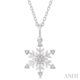 1/10 ctw Petite Snowflake Round Cut Diamond Fashion Pendant With Chain in 10K White Gold