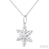 1/10 ctw Petite Snowflake Round Cut Diamond Fashion Pendant With Chain in 10K White Gold