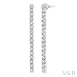 3 Ctw Single Line Drop Round Cut Diamond Tennis Earring in 14K White Gold