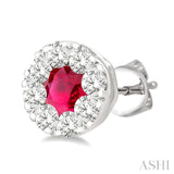 1/2 ctw Lovebright 3.3MM Ruby and Round Cut Diamond Precious Stud Earring in 14K White Gold