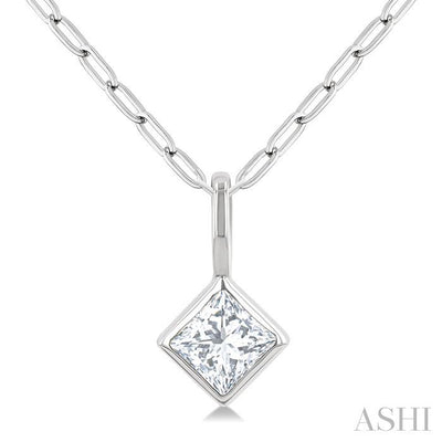 Princess Shape Bezel Set Paperclip Diamond Fashion Pendant