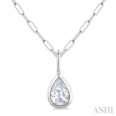 Pear Shape Bezel Set Paperclip Diamond Fashion Pendant