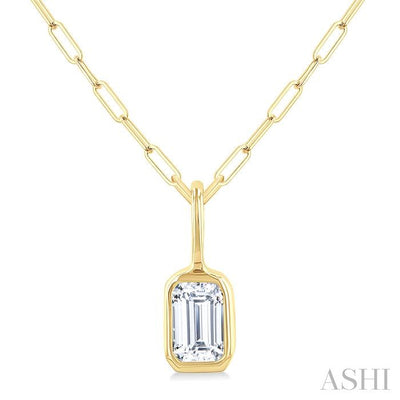 Emerald Shape Bezel Set Paperclip Diamond Fashion Pendant
