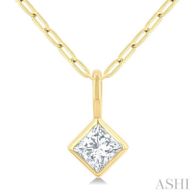 Princess Shape Bezel Set Paperclip Diamond Fashion Pendant
