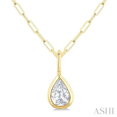 Pear Shape Bezel Set Paperclip Diamond Fashion Pendant